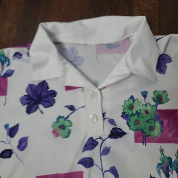 Vintage Colorful Floral Short Sleeve Polo Shirt Cottagecore - Picture 5 of 10